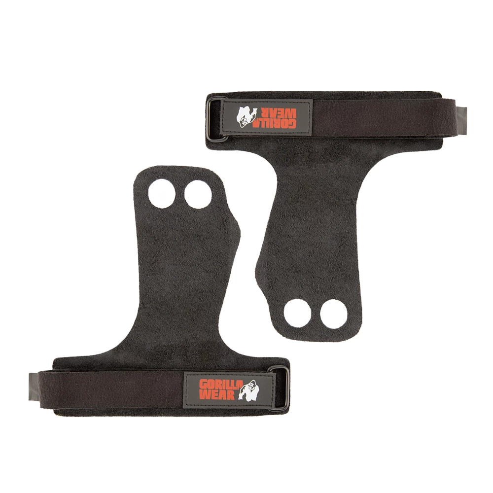 2-Hole Leather Lifting Grips - S, Black