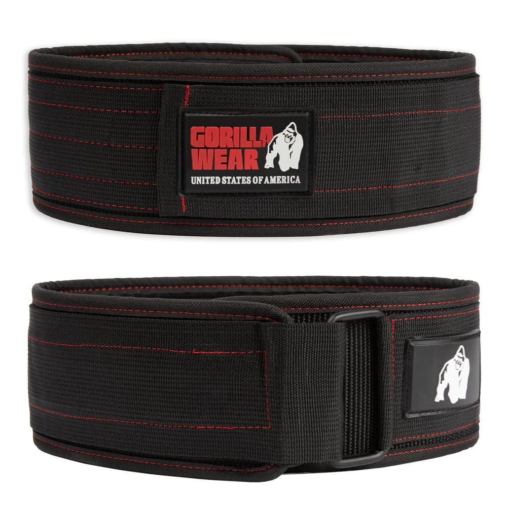 4 Inch Nylon Belt - L/XL, Black/Red Stitched