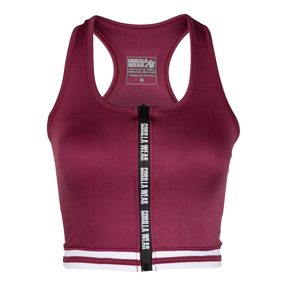 Mesa Zip Front Crop Top - L, Burgundy Red